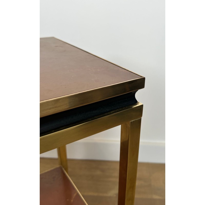 Brass and Black Lacquered Metal Side Table, Amber Celluloid, Guy Lefèvre, Jansen, circa 1970 | Maison BARROIS