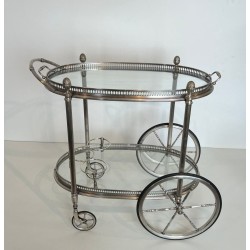 Oval Silvered Brass Drinks Trolley by Maison Bagués