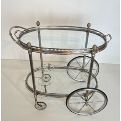 Oval Silvered Brass Drinks Trolley by Maison Bagués