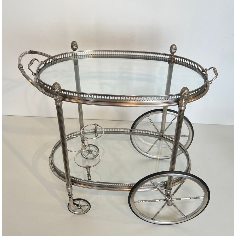 Oval Silvered Brass Drinks Trolley by Maison Bagués