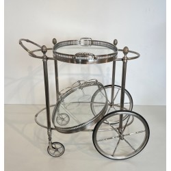 Oval Silvered Brass Drinks Trolley by Maison Bagués