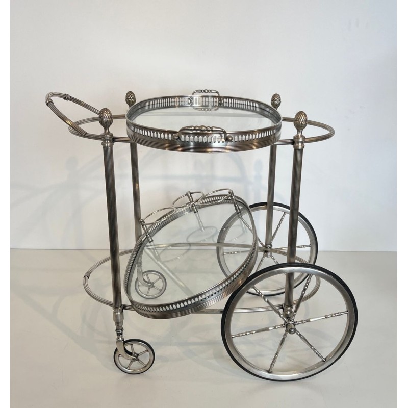 Oval Silvered Brass Drinks Trolley by Maison Bagués