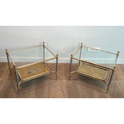Pair of Neoclassical Steel and Brass Side Tables, Glass and Églomisé, Maison Jansen, 1940 | Maison BARROIS