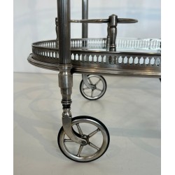 Oval Silvered Brass Drinks Trolley by Maison Bagués