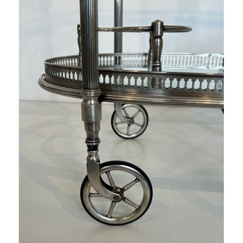 Oval Silvered Brass Drinks Trolley by Maison Bagués