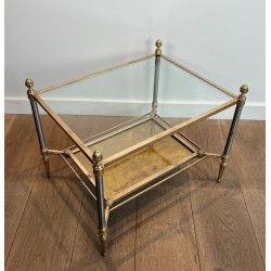 Pair of Neoclassical Steel and Brass Side Tables, Glass and Églomisé, Maison Jansen, 1940 | Maison BARROIS