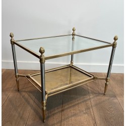 Pair of Neoclassical Steel and Brass Side Tables, Glass and Églomisé, Maison Jansen, 1940 | Maison BARROIS