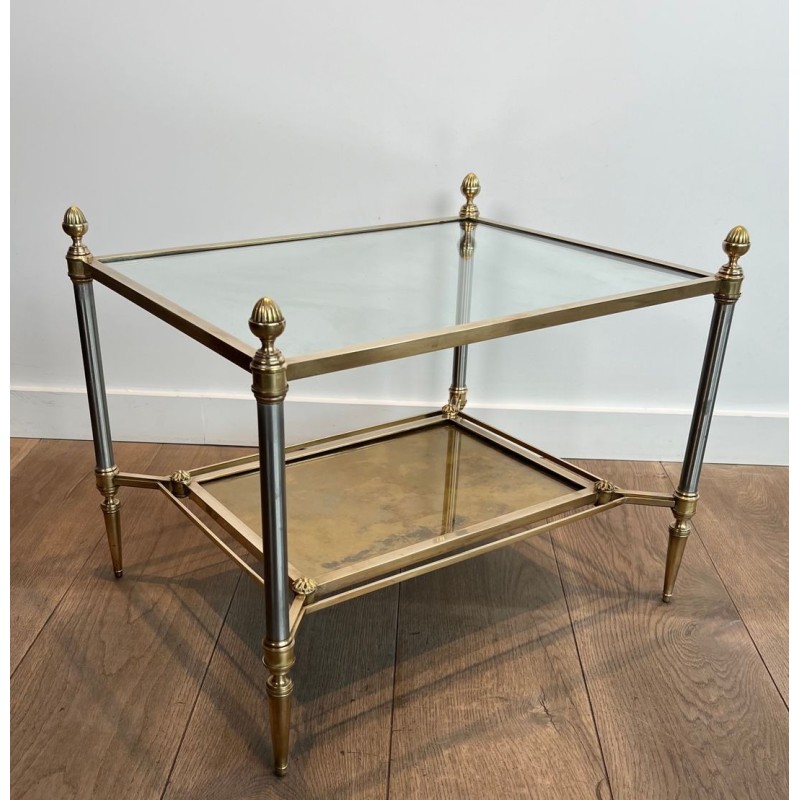 Pair of Neoclassical Steel and Brass Side Tables, Glass and Églomisé, Maison Jansen, 1940 | Maison BARROIS