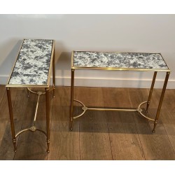 Pair of Neoclassical Brass Side Tables, Églomisé Mirror Tops, Maison Baguès, circa 1940 | Maison BARROIS