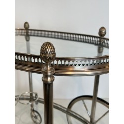 Oval Silvered Brass Drinks Trolley by Maison Bagués