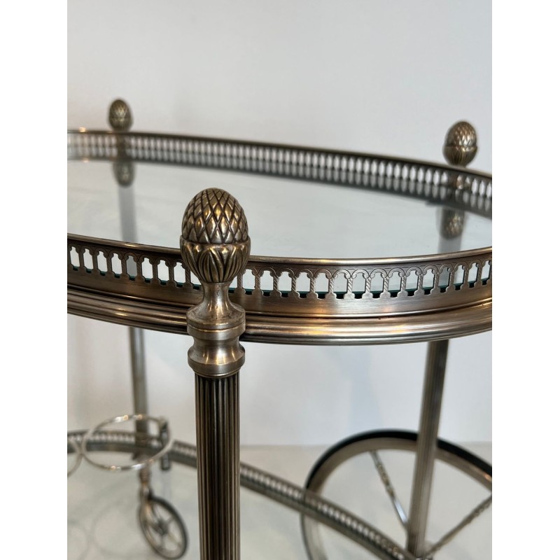 Oval Silvered Brass Drinks Trolley by Maison Bagués