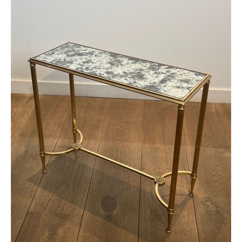 Paire de Bouts de Canapé en Laiton à Plateaux de Miroirs Antiques de la Maison Baguès