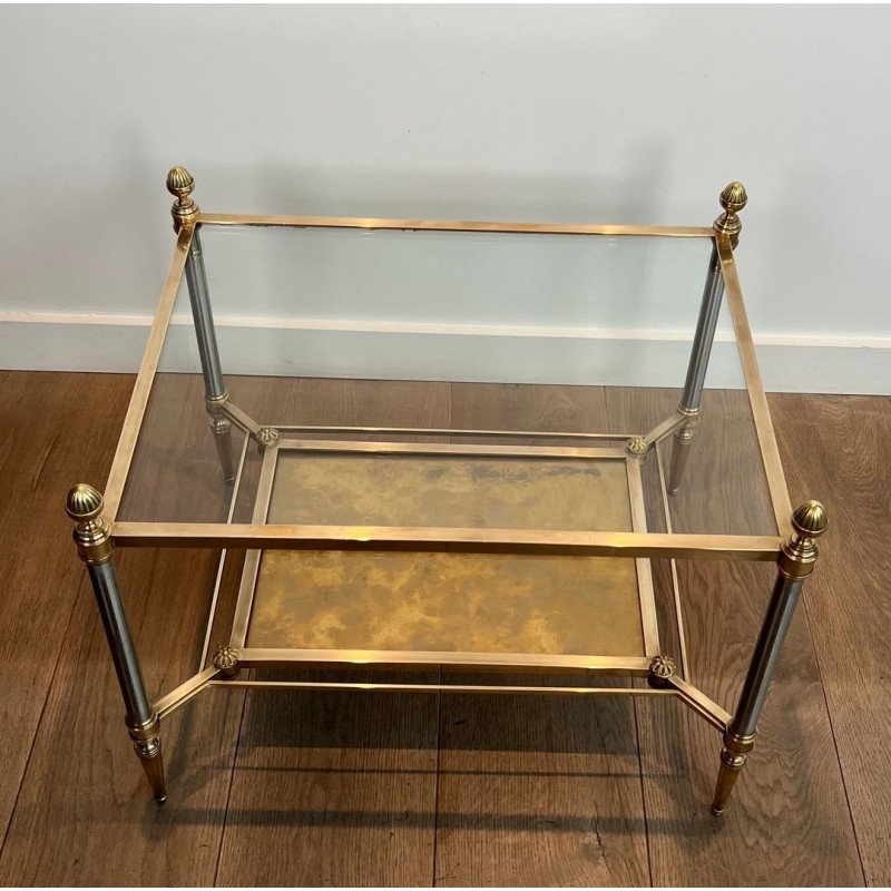 Pair of Neoclassical Steel and Brass Side Tables, Glass and Églomisé, Maison Jansen, 1940 | Maison BARROIS