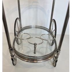 Oval Silvered Brass Drinks Trolley by Maison Bagués