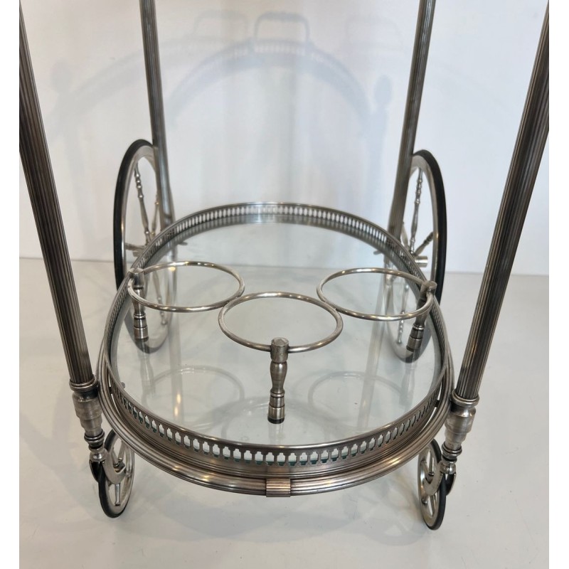 Oval Silvered Brass Drinks Trolley by Maison Bagués
