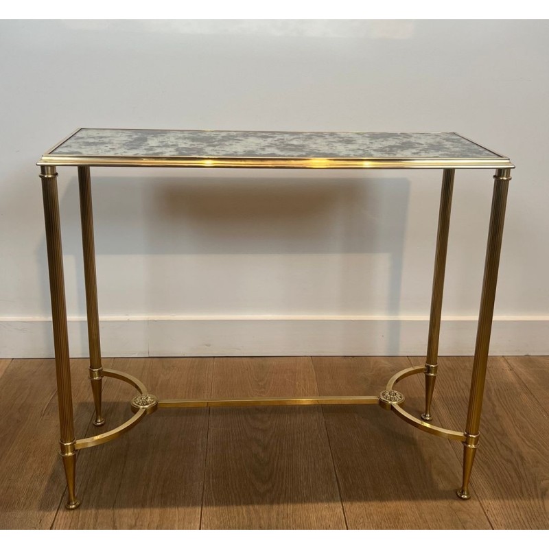 Pair of Neoclassical Brass Side Tables, Églomisé Mirror Tops, Maison Baguès, circa 1940 | Maison BARROIS
