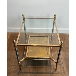 Pair of Neoclassical Steel and Brass Side Tables, Glass and Églomisé, Maison Jansen, 1940 | Maison BARROIS