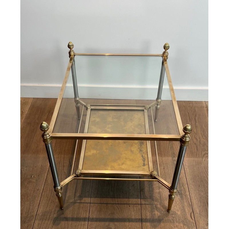 Pair of Neoclassical Steel and Brass Side Tables, Glass and Églomisé, Maison Jansen, 1940 | Maison BARROIS