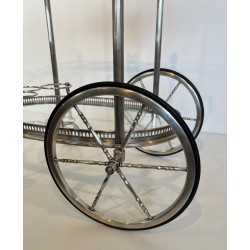 Oval Silvered Brass Drinks Trolley by Maison Bagués