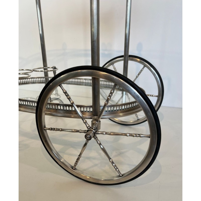 Oval Silvered Brass Drinks Trolley by Maison Bagués