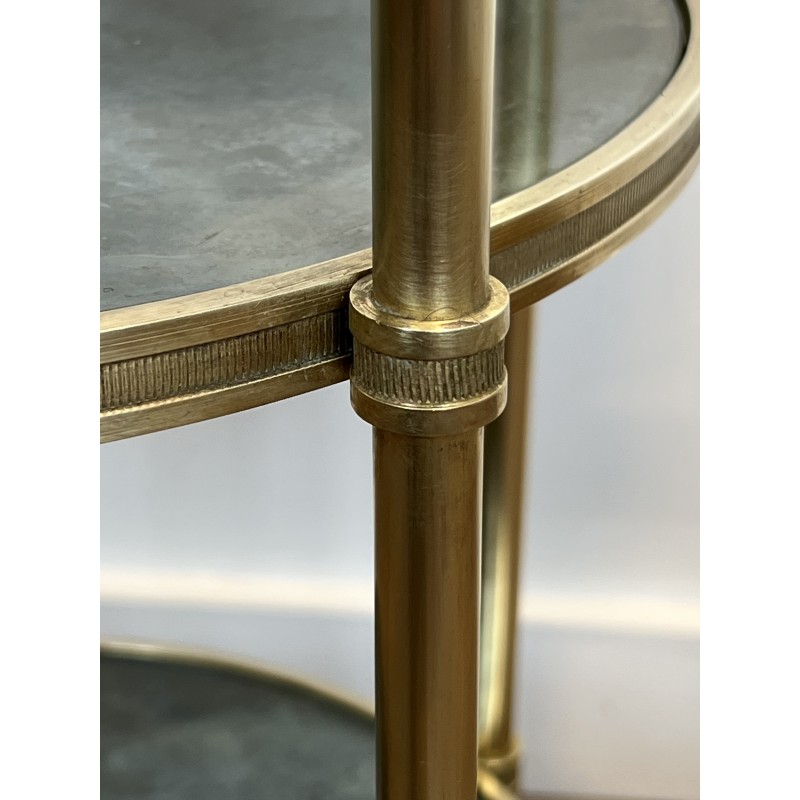 Sellette Ronde en Bronze à Triple Plateaux de Miroirs Eglomisés de la Maison Baguès