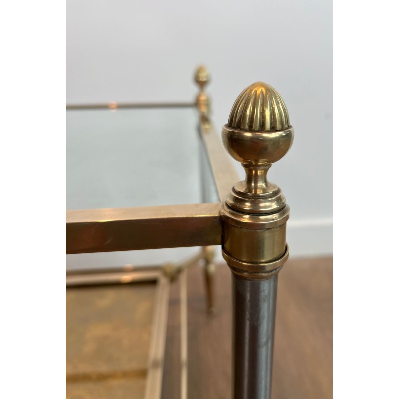Pair of Neoclassical Steel and Brass Side Tables, Glass and Églomisé, Maison Jansen, 1940 | Maison BARROIS