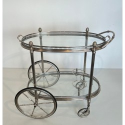 Oval Silvered Brass Drinks Trolley by Maison Bagués