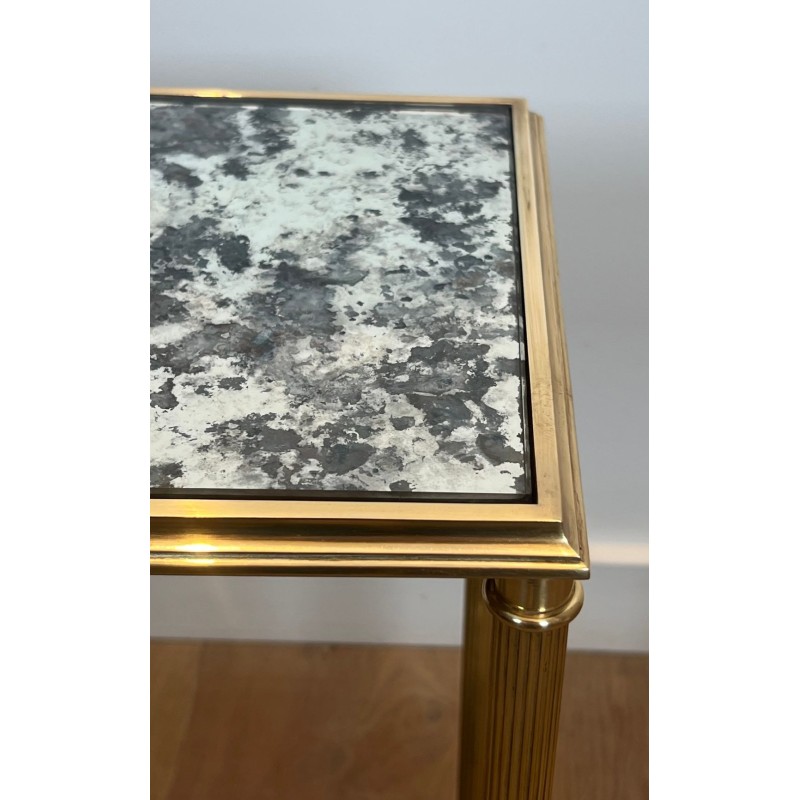 Paire de Bouts de Canapé en Laiton à Plateaux de Miroirs Antiques de la Maison Baguès