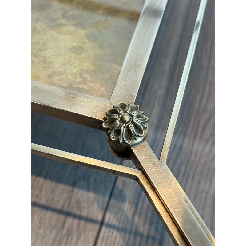Pair of Neoclassical Steel and Brass Side Tables, Glass and Églomisé, Maison Jansen, 1940 | Maison BARROIS