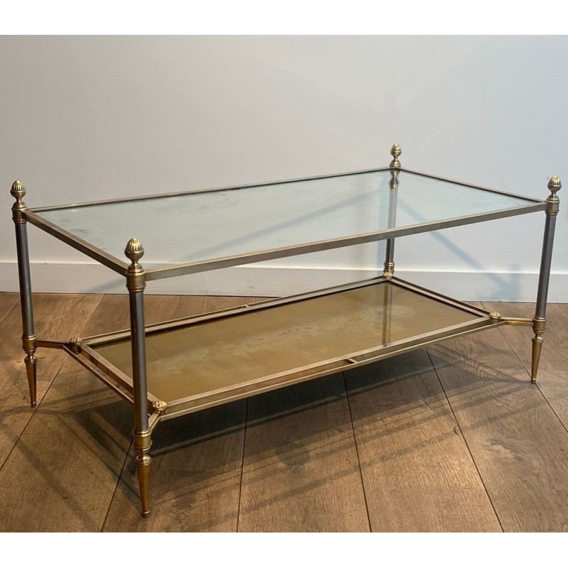 Table Basse Néoclassique Laiton Acier Verre Miroir Églomisé, Maison Jansen, vers 1940 | Maison BARROIS