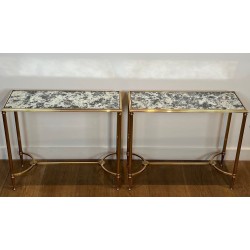Pair of Neoclassical Brass Side Tables, Églomisé Mirror Tops, Maison Baguès, circa 1940 | Maison BARROIS
