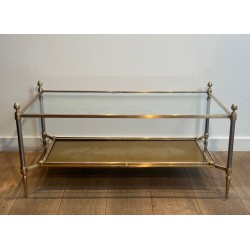Table Basse Néoclassique Laiton Acier Verre Miroir Églomisé, Maison Jansen, vers 1940 | Maison BARROIS