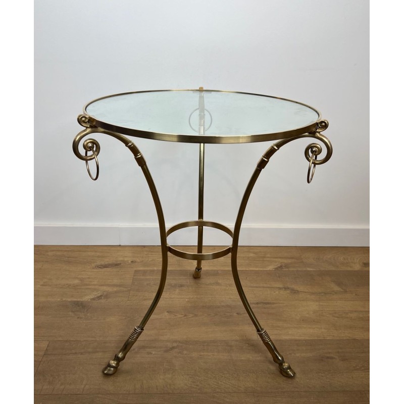 Neoclassical Brass Tripod Guéridon, Round Glass Top, Style of Maison Jansen, circa 1970 | Maison BARROIS
