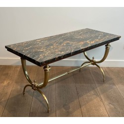 Table Basse Néoclassique Laiton et Marbre Noir Doré, Raymond Subes, vers 1940 | Maison BARROIS