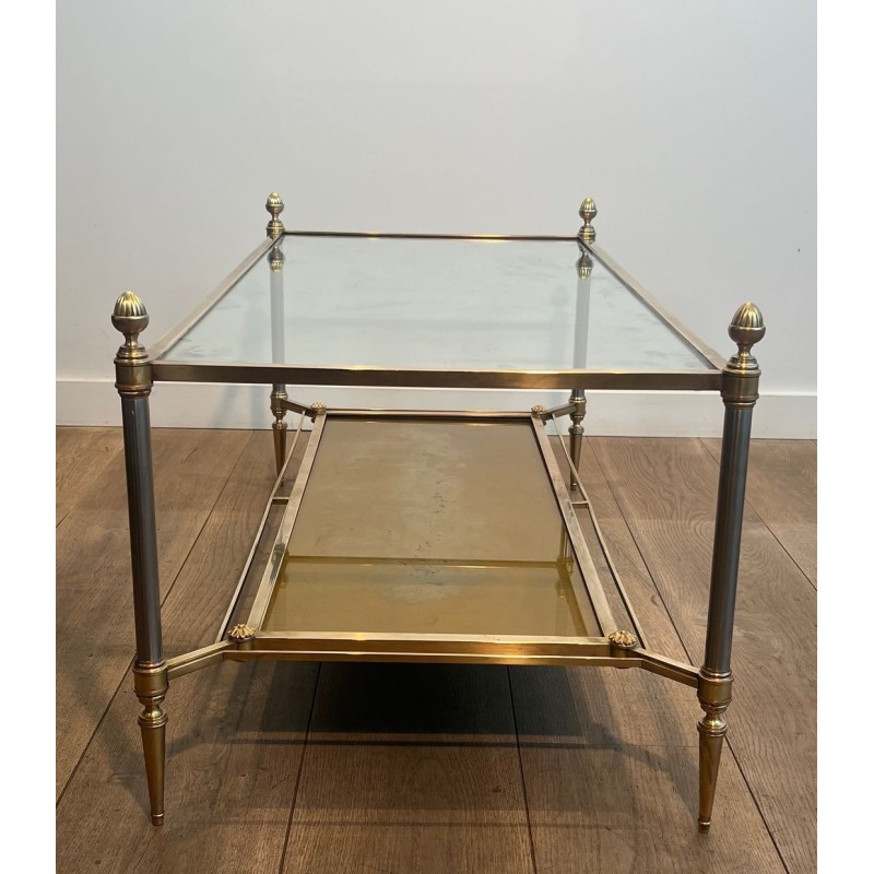 Table Basse Néoclassique Laiton Acier Verre Miroir Églomisé, Maison Jansen, vers 1940 | Maison BARROIS