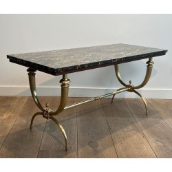 Neoclassical Brass Coffee Table, Black and Gilt Marble Top, Raymond Subes, circa 1940 | Maison BARROIS
