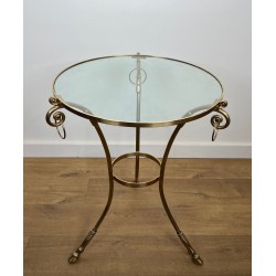 Neoclassical Brass Tripod Guéridon, Round Glass Top, Style of Maison Jansen, circa 1970 | Maison BARROIS