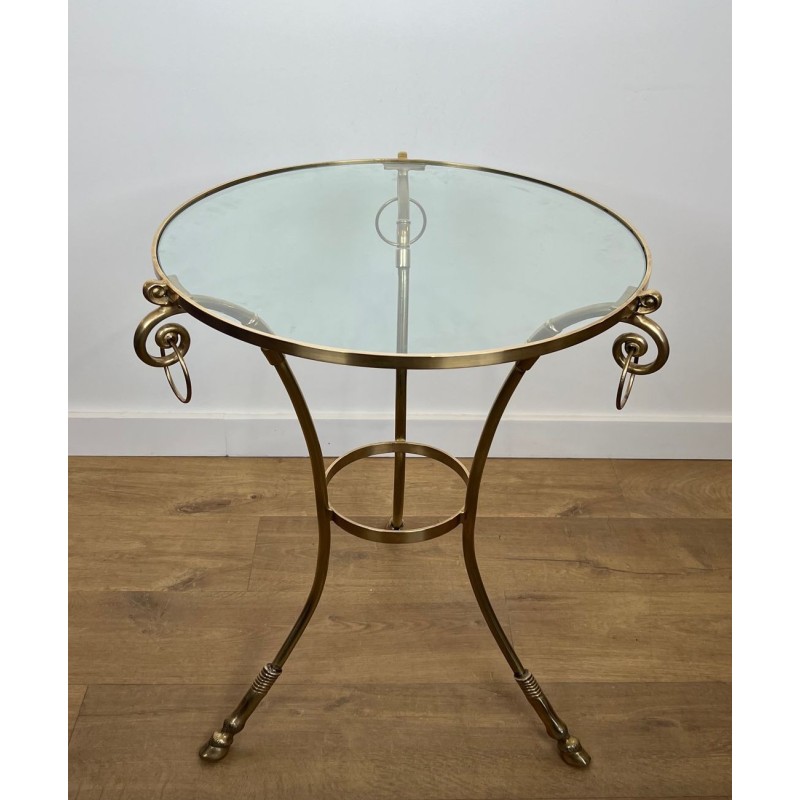 Neoclassical Brass Tripod Guéridon, Round Glass Top, Style of Maison Jansen, circa 1970 | Maison BARROIS