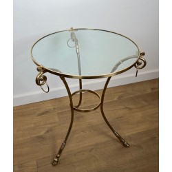 Neoclassical Brass Tripod Guéridon, Round Glass Top, Style of Maison Jansen, circa 1970 | Maison BARROIS