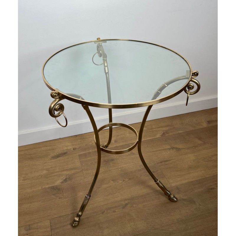 Neoclassical Brass Tripod Guéridon, Round Glass Top, Style of Maison Jansen, circa 1970 | Maison BARROIS