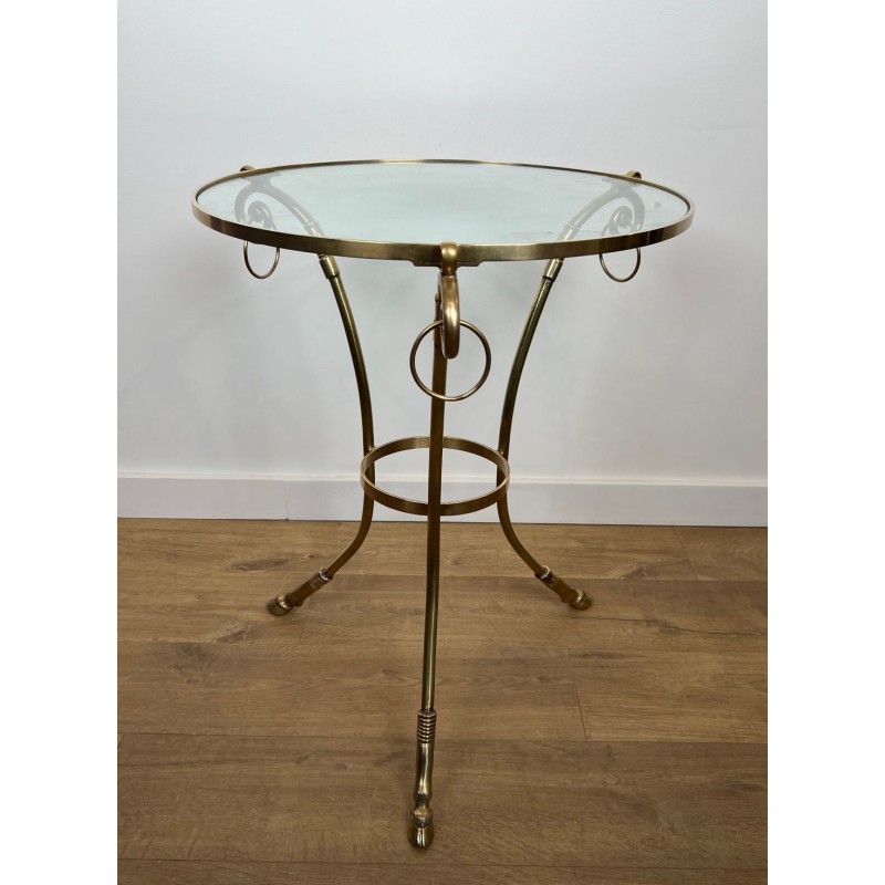 Neoclassical Brass Tripod Guéridon, Round Glass Top, Style of Maison Jansen, circa 1970 | Maison BARROIS