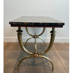 Table Basse Néoclassique Laiton et Marbre Noir Doré, Raymond Subes, vers 1940 | Maison BARROIS