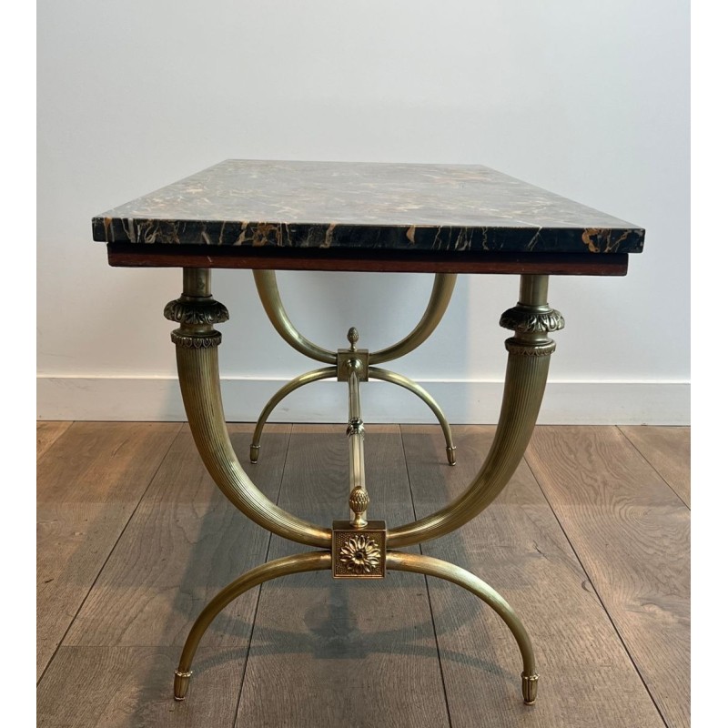 Neoclassical Brass Coffee Table, Black and Gilt Marble Top, Raymond Subes, circa 1940 | Maison BARROIS