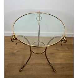 Neoclassical Brass Tripod Guéridon, Round Glass Top, Style of Maison Jansen, circa 1970 | Maison BARROIS