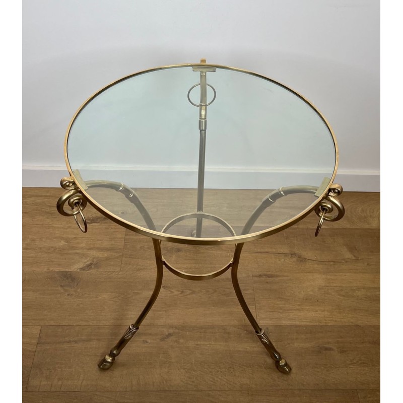 Neoclassical Brass Tripod Guéridon, Round Glass Top, Style of Maison Jansen, circa 1970 | Maison BARROIS