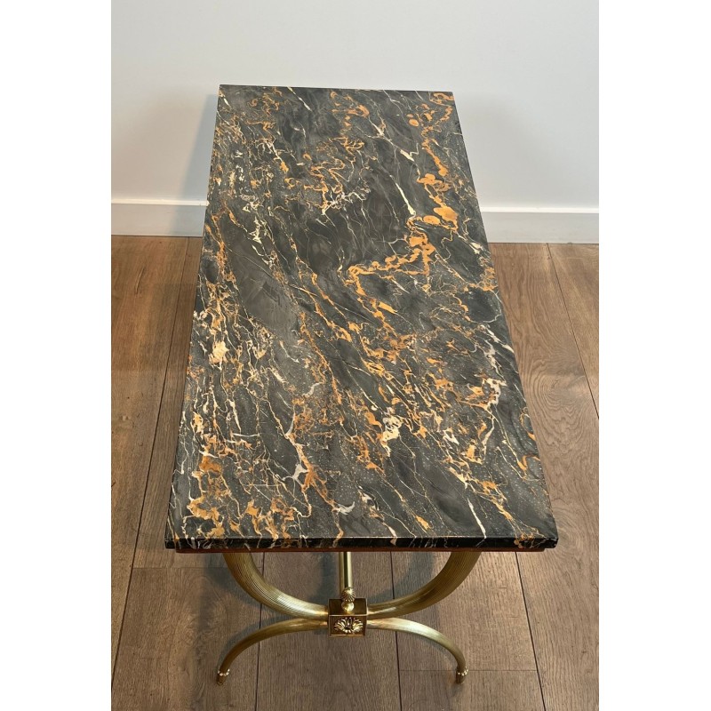 Table Basse Néoclassique Laiton et Marbre Noir Doré, Raymond Subes, vers 1940 | Maison BARROIS