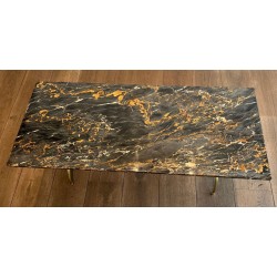 Table Basse Néoclassique Laiton et Marbre Noir Doré, Raymond Subes, vers 1940 | Maison BARROIS