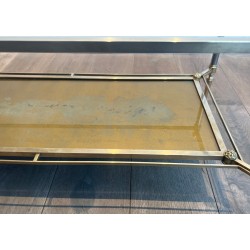 Neoclassical Brass and Brushed Steel Coffee Table, Glass and Églomisé Mirror, Maison Jansen, 1940 | Maison BARROIS