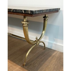 Neoclassical Brass Coffee Table, Black and Gilt Marble Top, Raymond Subes, circa 1940 | Maison BARROIS