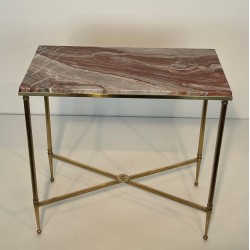 Pair of Neoclassical Brass Side Tables with Marble Tops, Maison Jansen, France, circa 1940 | Maison BARROIS